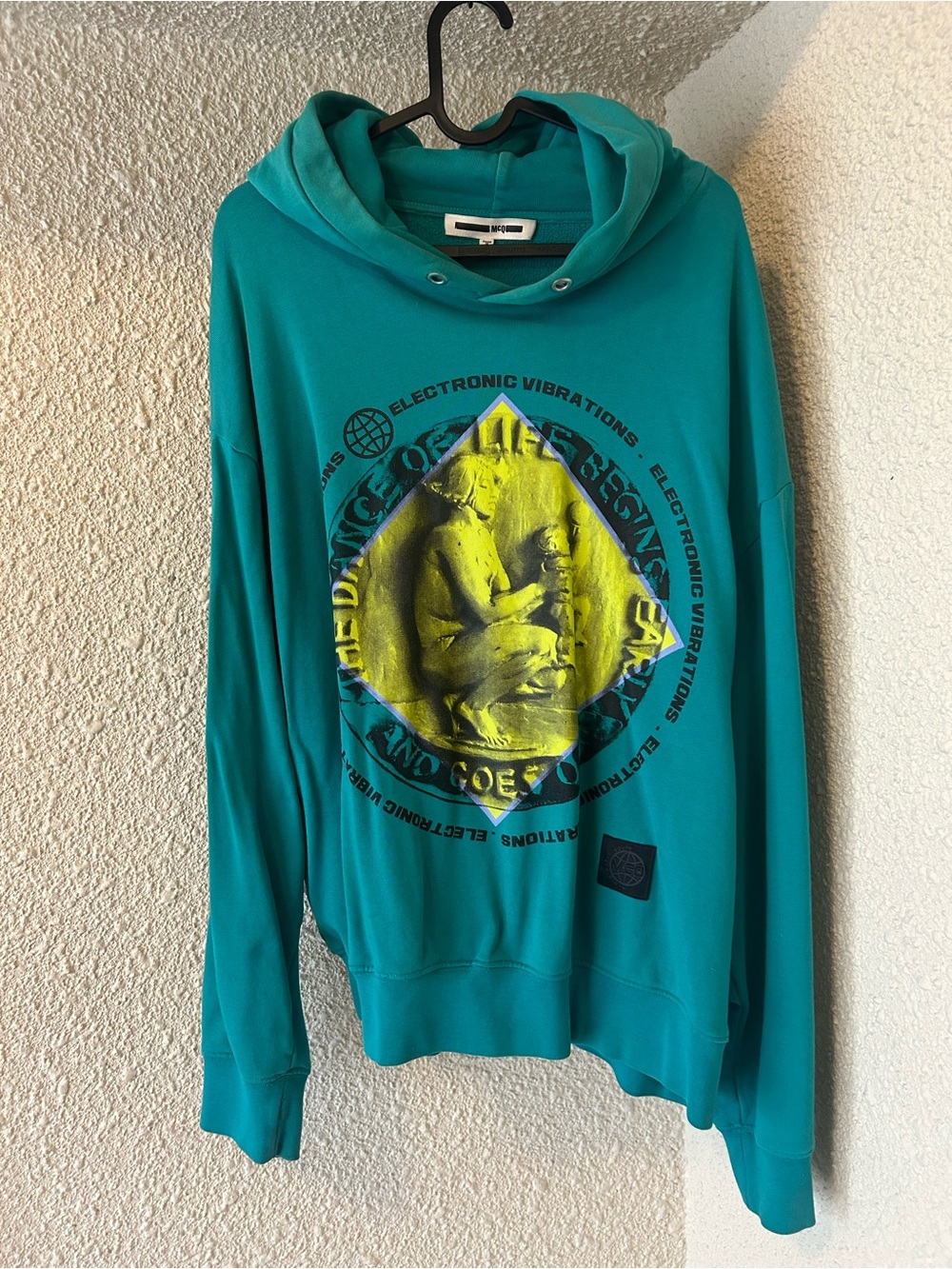 Alexander McQueen Teal Crewneck Sweater with Yellow Graphic